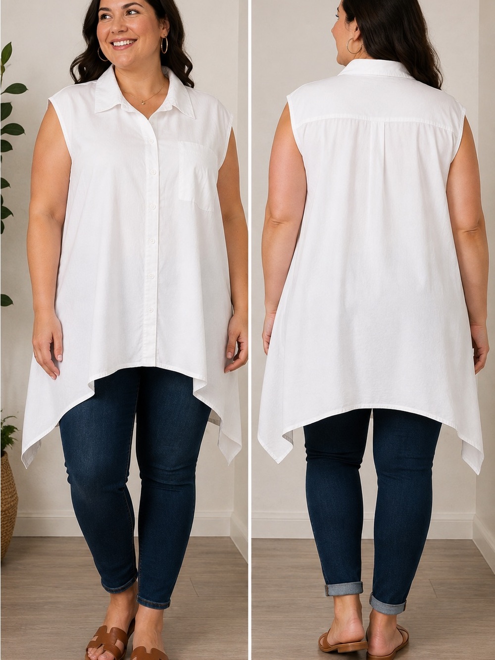 DG2 Diane Gilman White Cotton
Asymmetrical Tunic Top 2X NWT